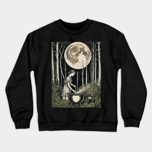 Green Witch on a Full Moon Crewneck Sweatshirt